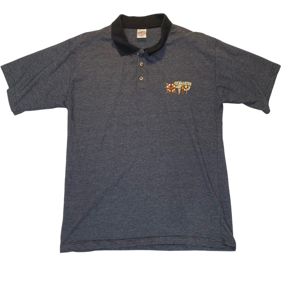 Y2K Nammi's St Maarten Polo Shirt‎ Mens XL Gray Striped Embroidered